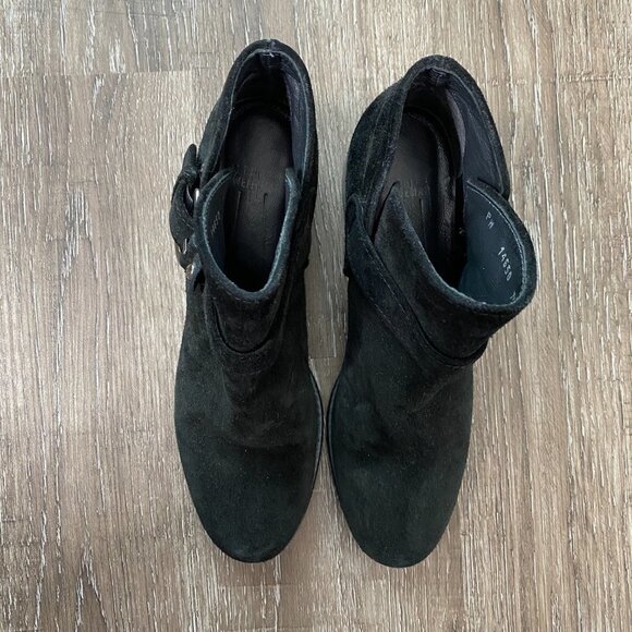 Stuart Weitzman Black Suede Buckle Ankle Bootie - Picture 4 of 9